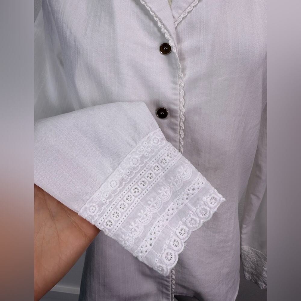 Simple Retro White Button Front Blouse Lace Trim Cottagecore Vintage Inspired Sm - Picture 4 of 10